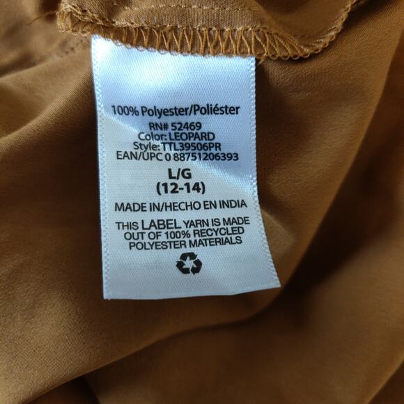 Time And Tru LEOPARD Babydoll SMOCK Dress BOHO Hippie Peasant Animal Sz L 12-14 - Picture 12 of 15